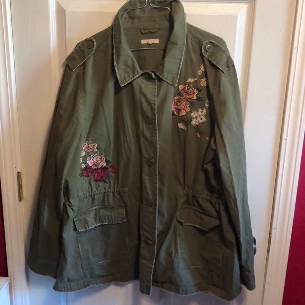 Maurices olive green and floral jacket sz 2